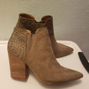 Taupe western studded ankle boots